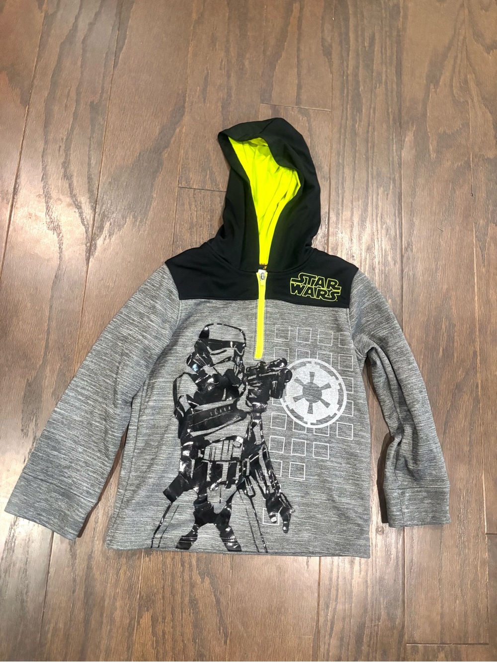 Star Wars Storm Trooper 1/4 Zip Zipper Gray Black Yellow Hoodie Boys Size L (7)